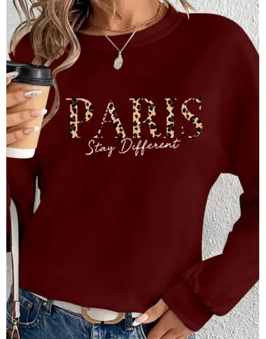 Omarı Desenli Viskon Kadın Bluzu Uzun Kollu Bisiklet Yaka