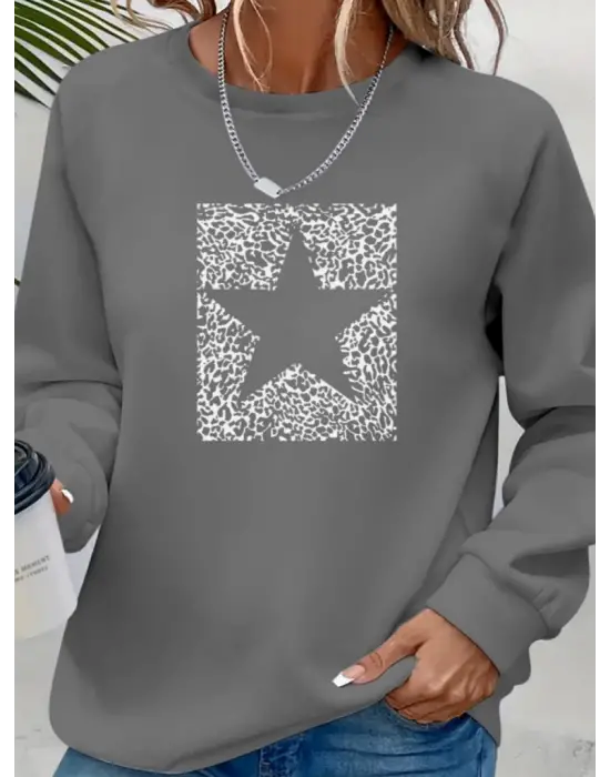 Omarı Desenli Kadın Uzun Kollu Viskon Bluz