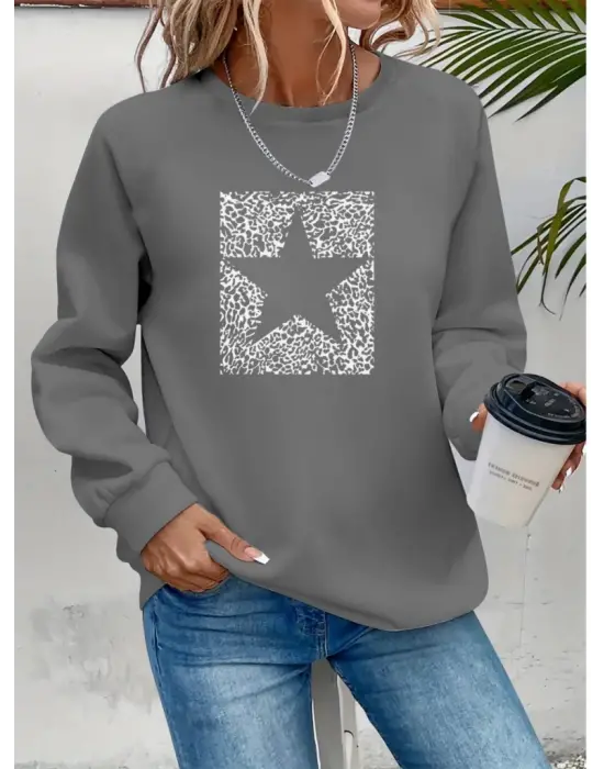 Omarı Desenli Kadın Uzun Kollu Viskon Bluz