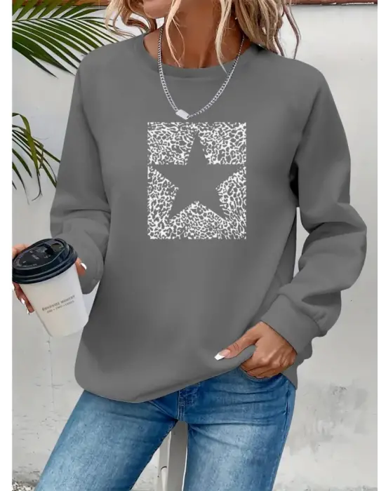 Omarı Desenli Kadın Uzun Kollu Viskon Bluz