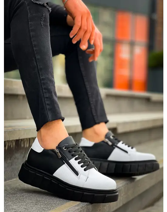 Omarı Detaylı Siyah Yüksek Taban Günlük Spor Ayakkabı