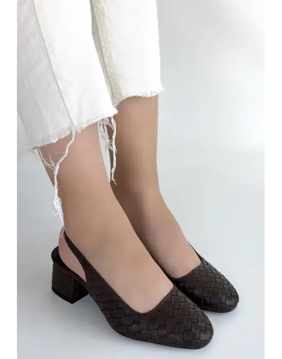 Dier Kahverengi Cilt Topuklu Ayakkabı