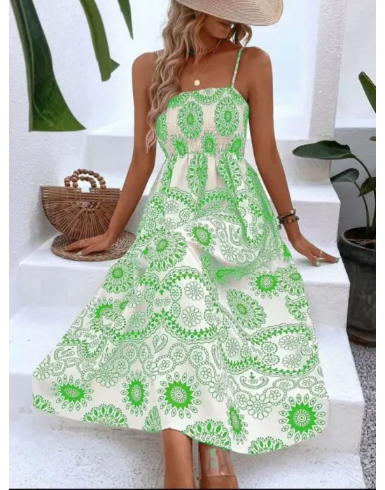 Omarı Çiçek Desenli Dijital Baskılı Kadın Elbise