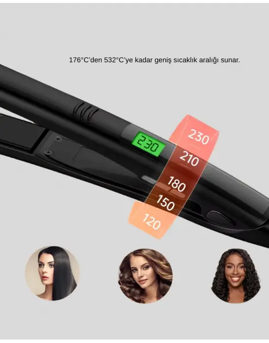 Dijital Ekranlı Isı Ayarlı Saç Düzleştirici –  Titanyum Plaka, Seyahat Dostu Tasarım