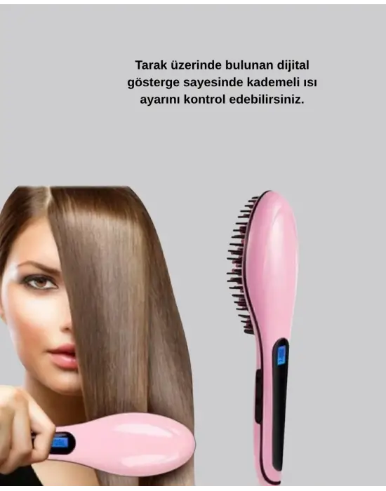 Dijital Ekranlı Seramik Saç Düzleştirici Tarak – 5 Kademeli Isı Ayarı, İyon Kontrollü