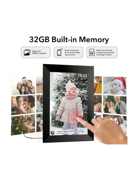 Dijital Fotoğraf Çerçevesi Wifi 10.1 İnç 32gb Dokunmatik Ekran, Uygulama Üzerinden Fotoğraf/video Paylaşımı