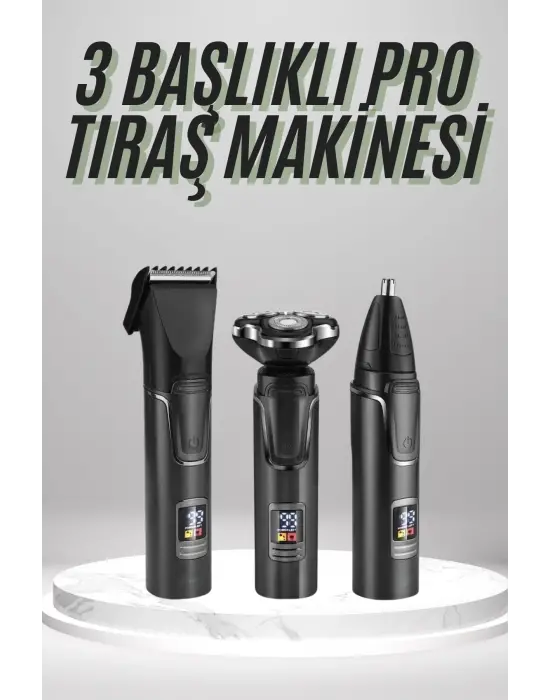 Dijital Göstergeli 3 Başlıklı Tıraş Makinesi Islak Kuru Lazer Öncesi Günlük
