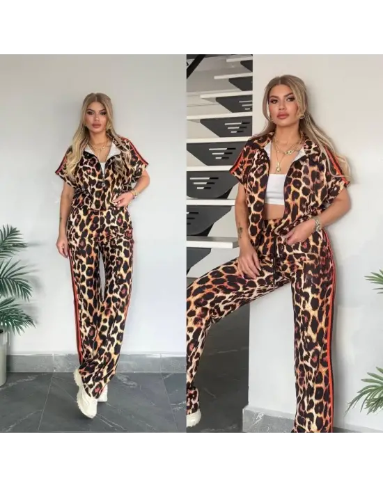 Omarı Dalgıç Kumaş Leopar Desenli Takım