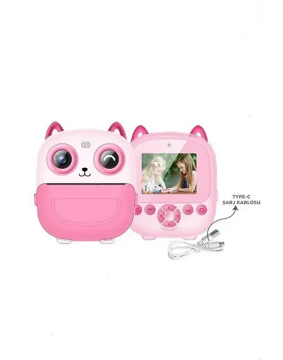 Dijital Video Fotoğraf App Destekli Çocuk Kamerası Termal Resim Kağıt Baskılı Yazıcı Pembe
