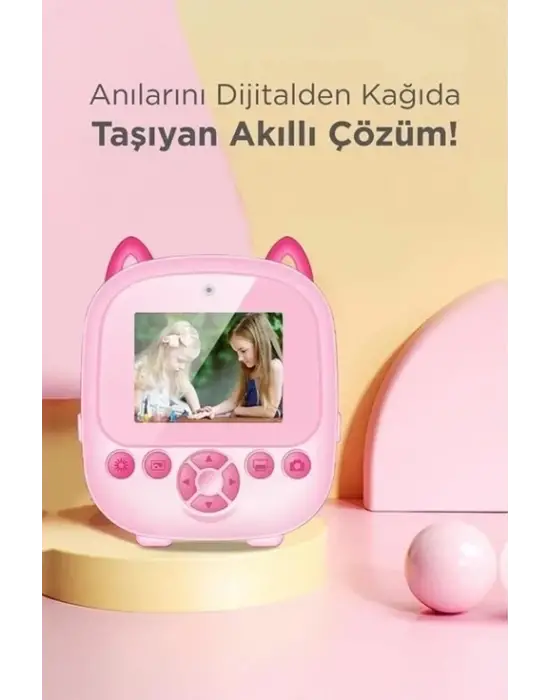 Dijital Video Fotoğraf App Destekli Çocuk Kamerası Termal Resim Kağıt Baskılı Yazıcı Pembe