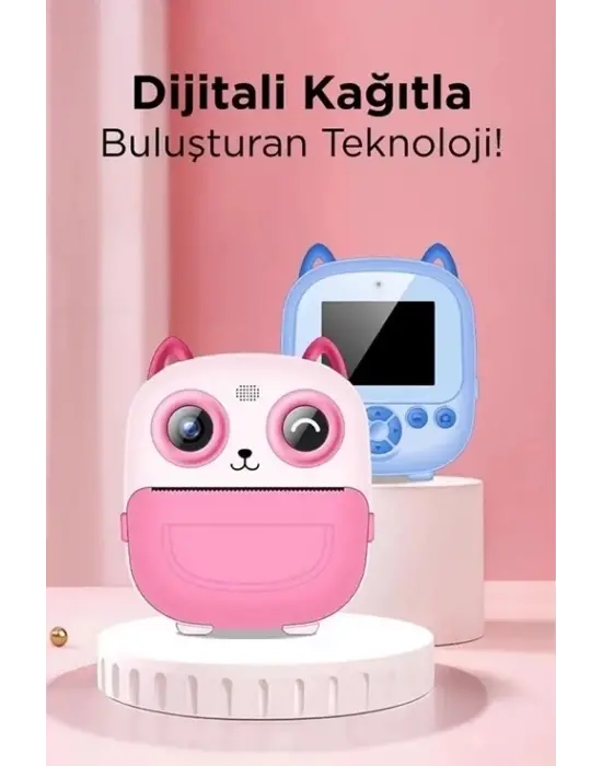 Dijital Video Fotoğraf App Destekli Çocuk Kamerası Termal Resim Kağıt Baskılı Yazıcı Pembe
