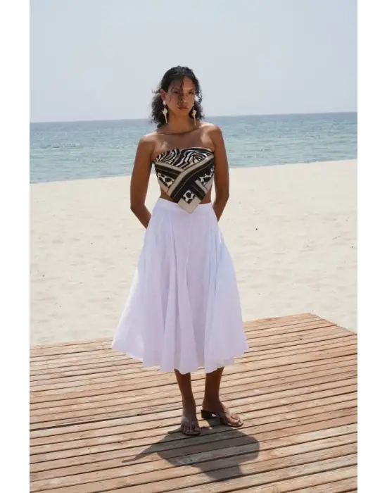 Omarı Modern Dikiş Detaylı Maxi Etek