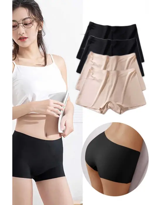 Omarı Dikişsiz Mini Şort Boxer Siyah Ten