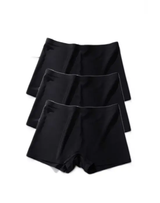 Omarı Dikişsiz Görünmez İz Yapmaz Mini Şort Boxer Siyah Seti