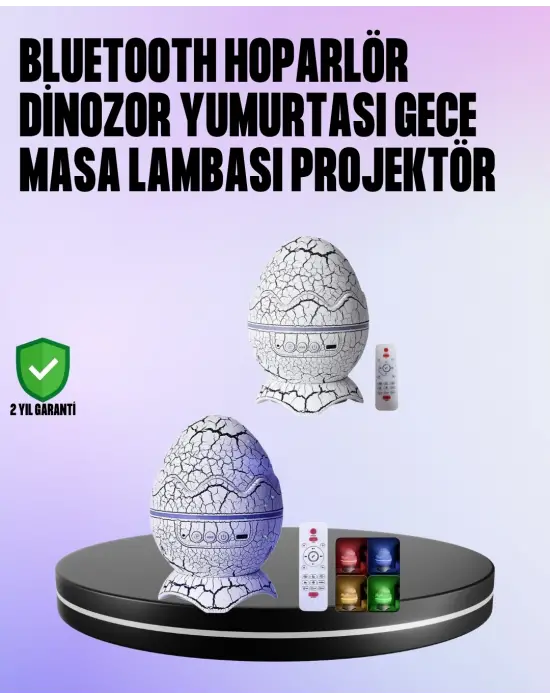 Dinozor Yumurtası Galaksi Projektör Gece Lambası 4ü 1 Arada – Bluetooth Hoparlörlü