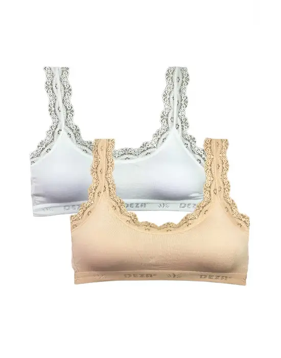 Omarı Bambu Kadın Büstiyer Beyaz Ten Nakış İşlemeli