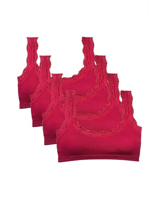 Omarı Bambu Kadın Büstiyer Bordo Renkli Dantel İşlemeli Set