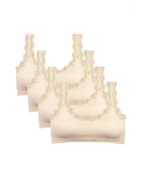 Omarı Dantel Nakış İşlemeli Bambu Kadın Büstiyer Krem