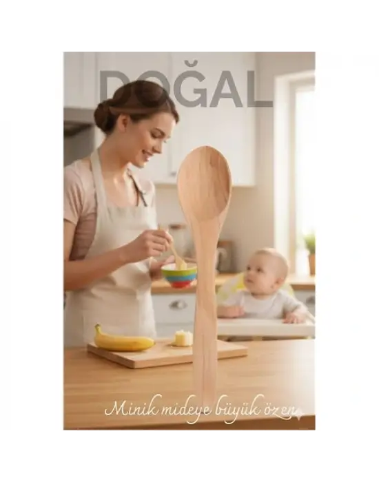 Doğal Gürgen Bebek Mama ve Hazırlık Kaşığı – 13 cm, Mini Boy, Şık ve Pratik