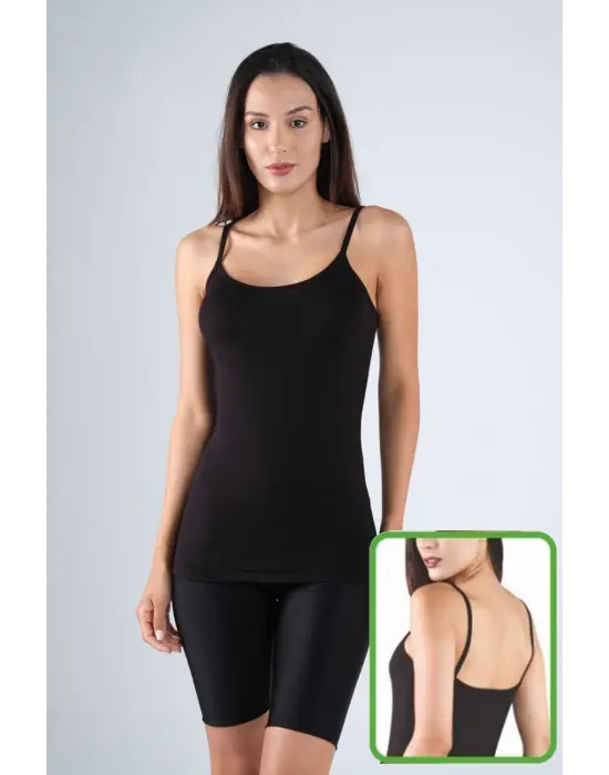 Omarı Bambu Askılı Siyah Kadın Atlet