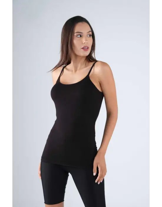 Omarı Bambu Askılı Siyah Kadın Atlet