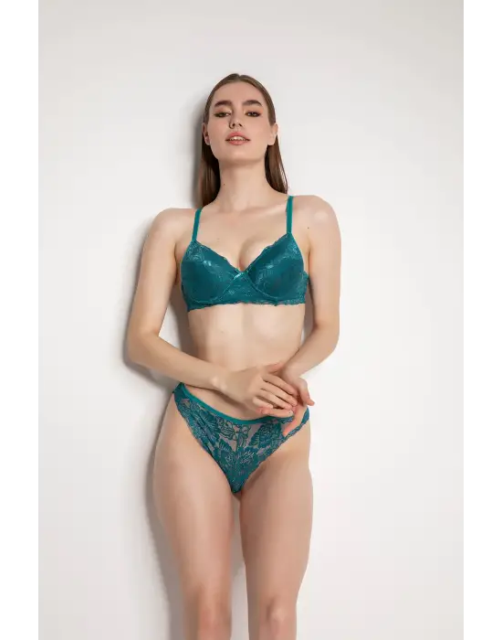 Omarı Dantelli Yeşil Destekli Slip Sütyen Takımı