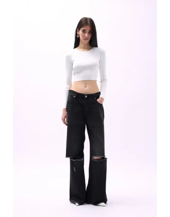 Omarı Modern Dokulu Crop Bluz