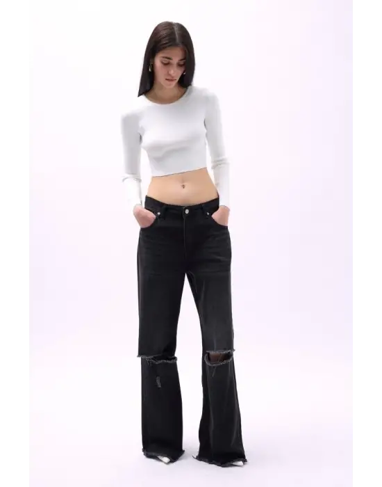 Omarı Modern Dokulu Crop Bluz
