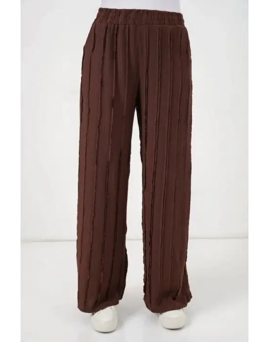 Dokulu Esnek Örme Pantolon 30077 - Kahverengi