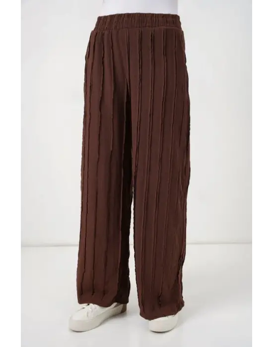 Dokulu Esnek Örme Pantolon 30077 - Kahverengi