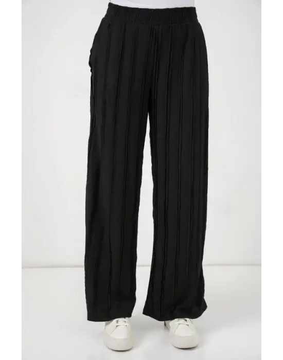 Dokulu Esnek Örme Pantolon 30077 - Siyah