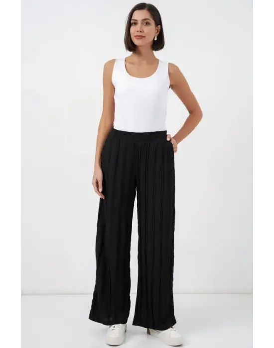 Dokulu Esnek Örme Pantolon 30077 - Siyah