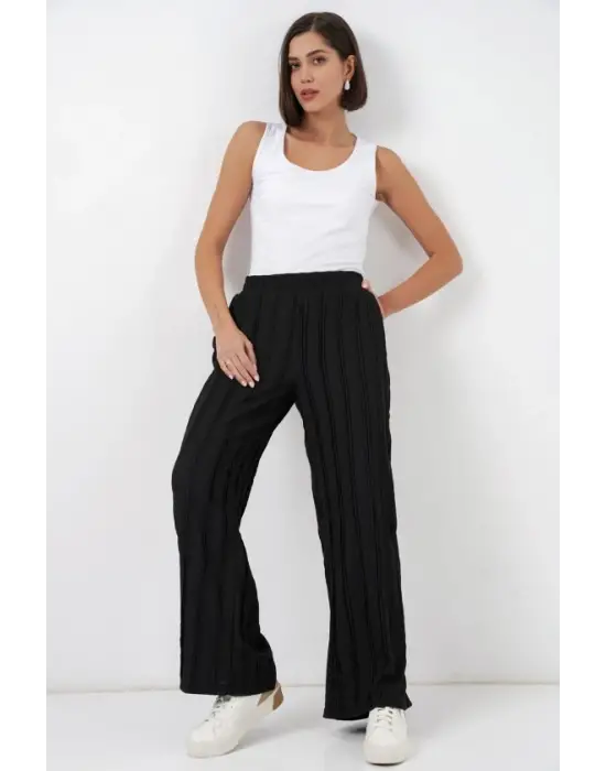 Dokulu Esnek Örme Pantolon 30077 - Siyah