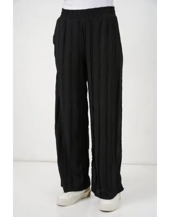 Dokulu Esnek Örme Pantolon 30077 - Siyah