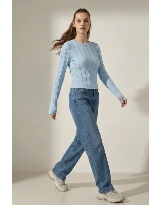 Minimal Örme Bluz Mavi