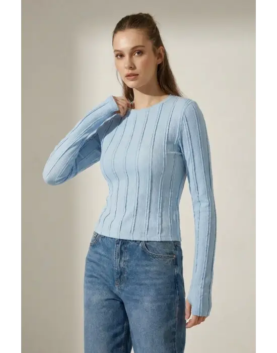 Minimal Örme Bluz Mavi
