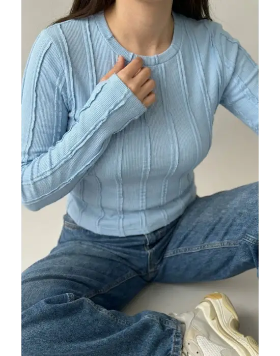 Minimal Örme Bluz Mavi