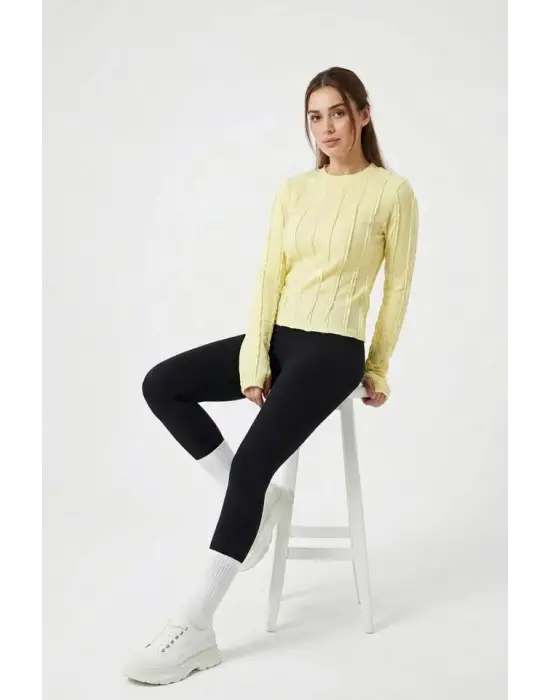 Dokulu Örme Bluz 980 - Sarı
