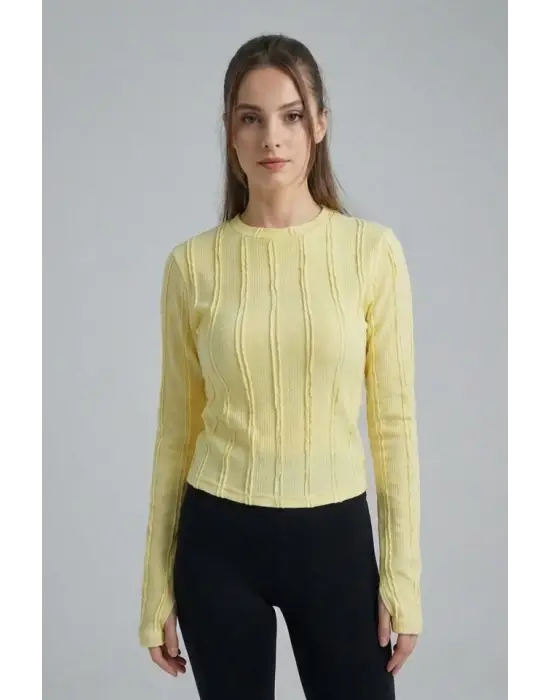 Dokulu Örme Bluz 980 - Sarı