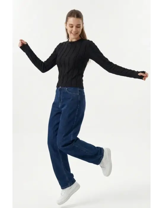 Dokulu Örme Bluz 980 - Siyah