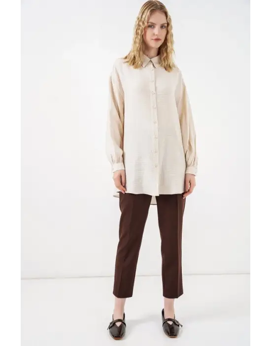 Dokulu Oversize Tunik 5989 - Krem
