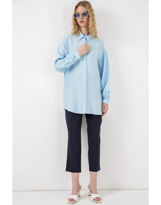 Dokulu Oversize Tunik 5989 - Mavi