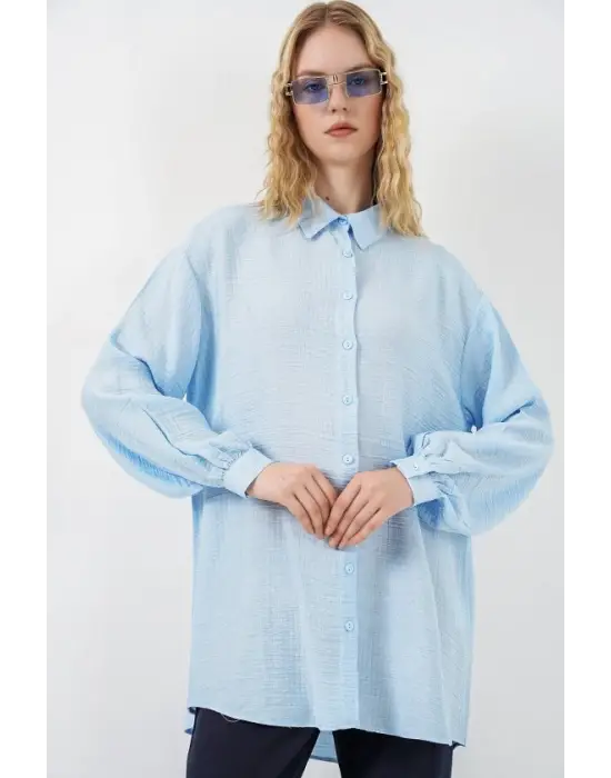 Dokulu Oversize Tunik 5989 - Mavi