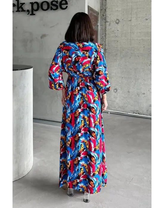 Stil Sahibi Dokuma Baskılı Yarasa Kol Elbise