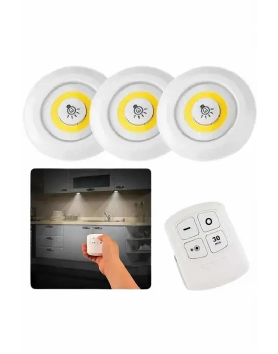Dolap Işığı Mutfak Rafı Işığı Uzaktan Kumandalı 3 Lü Spot Led Lamba