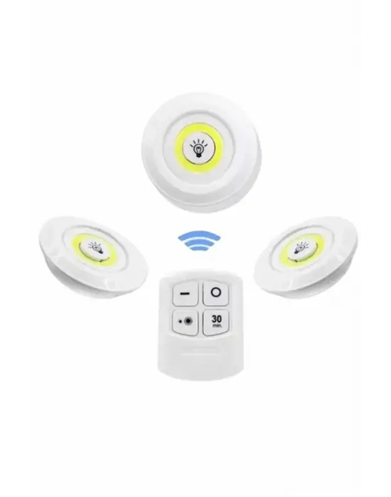 Dolap Işığı Mutfak Rafı Işığı Uzaktan Kumandalı 3 Lü Spot Led Lamba
