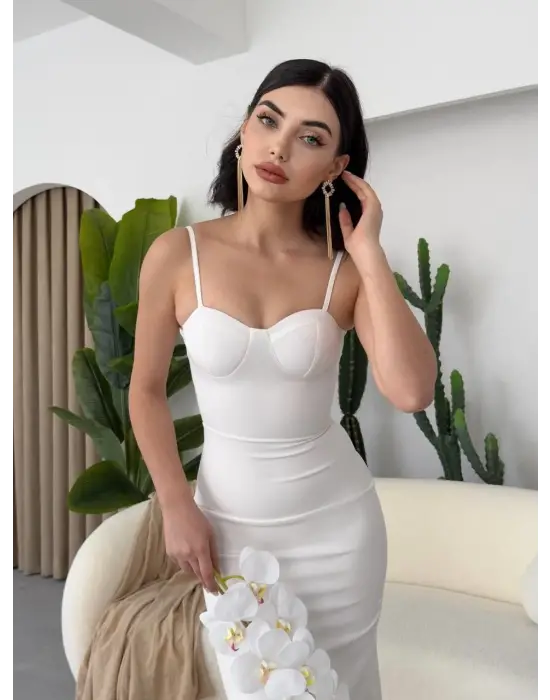 Dominic Eteği Büzgülü Midi Boy Elbise