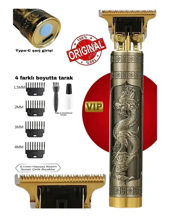 Dragon Çelik Kasa Profesyonel Saç Sakal Ense Çizim Tüm Vücut Tüyü Lazer Öncesi Tıraş Makinesi