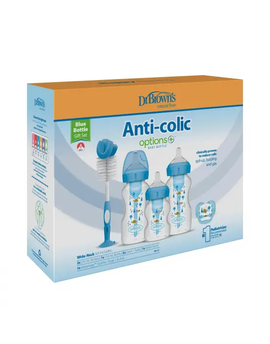 Dr.Browns Geniş Ağız Anti Kolik Options+ PP Biberon Hediye Seti Mavi