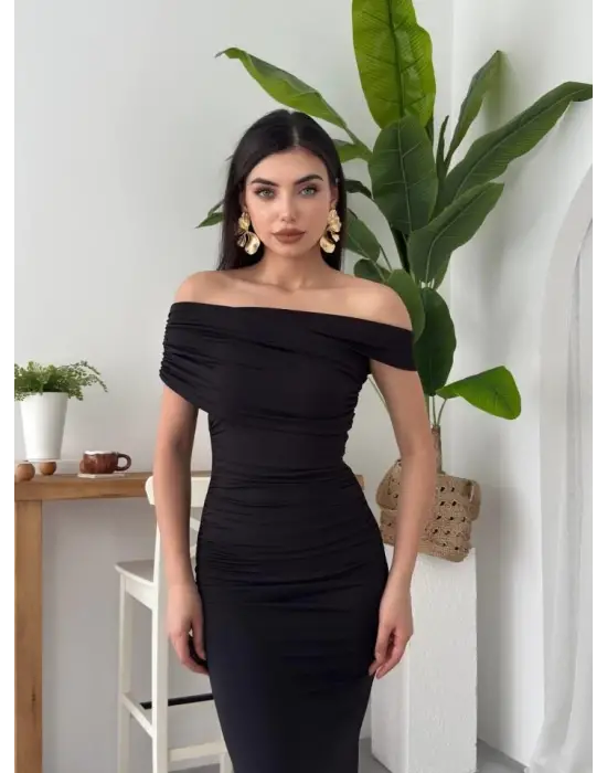 Omarı Straplez Midi Elbise